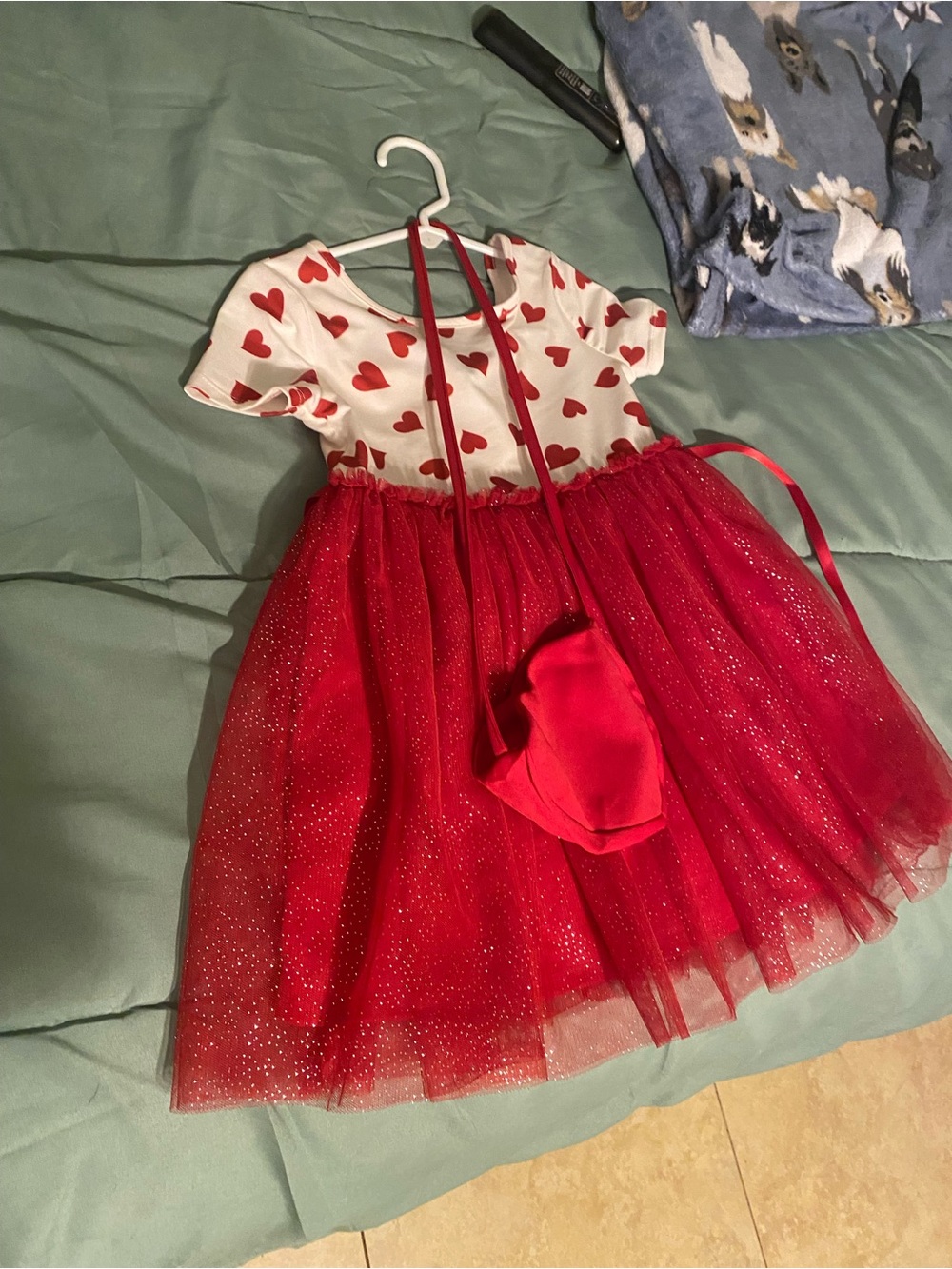 Kids Red Heart Tulle Dress Costume - Red